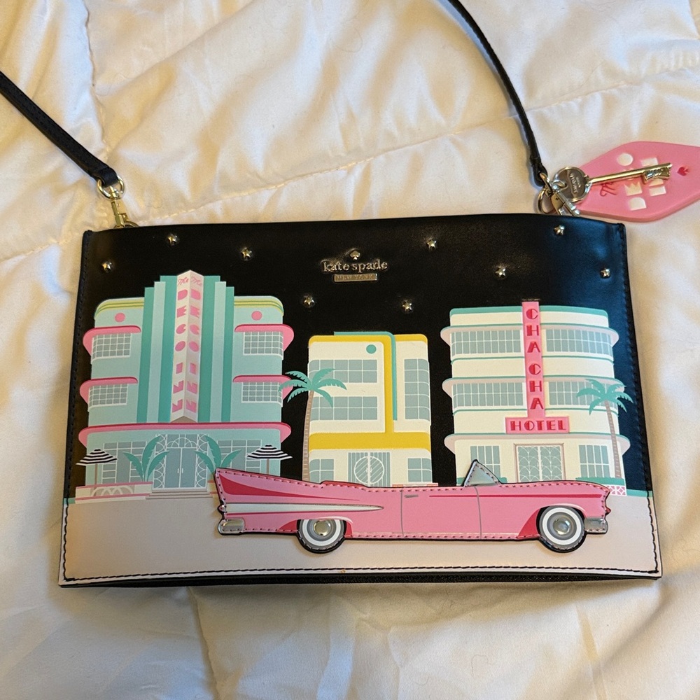 Kate Spade checking In Car Sima Crossbody bag Clutch Handbag NWOT